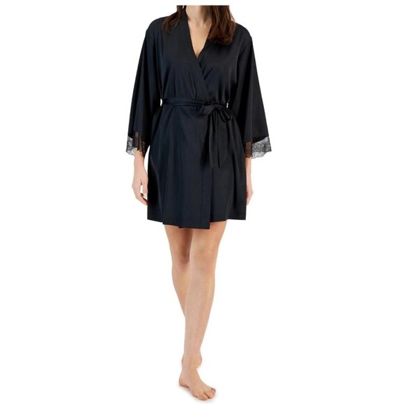 INC International Concepts Other - INC International Concepts Women's Lace-Trim Satin Short Robe, Black, XXL